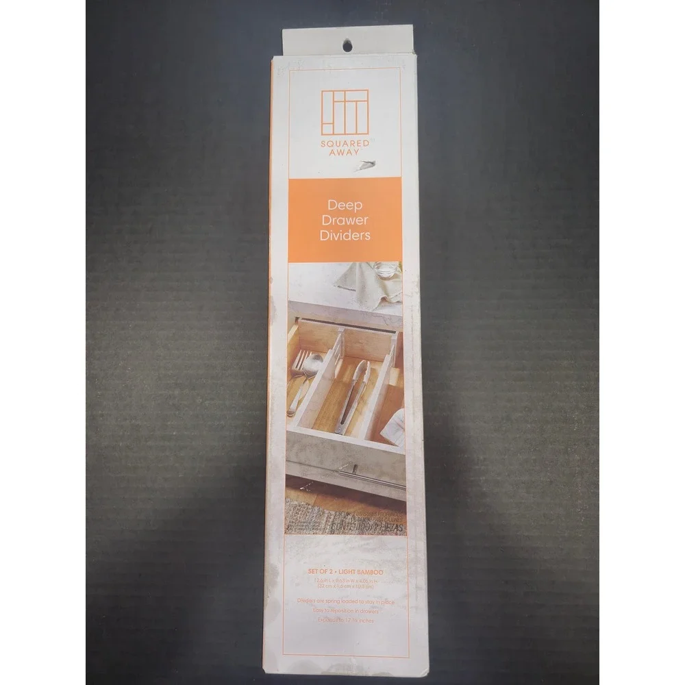 Squared Away Deep Drawer Dividers Set of 2 Light Bamboo White Expandable